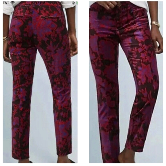 ✨HostPick✨ Anthropologie - The Essential Women Printed Velvet Slim Trous… - Picture 2 of 12